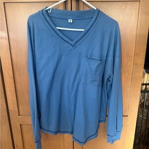 Women's V-Neck Long Sleeve Thermal Top in Slate Blue